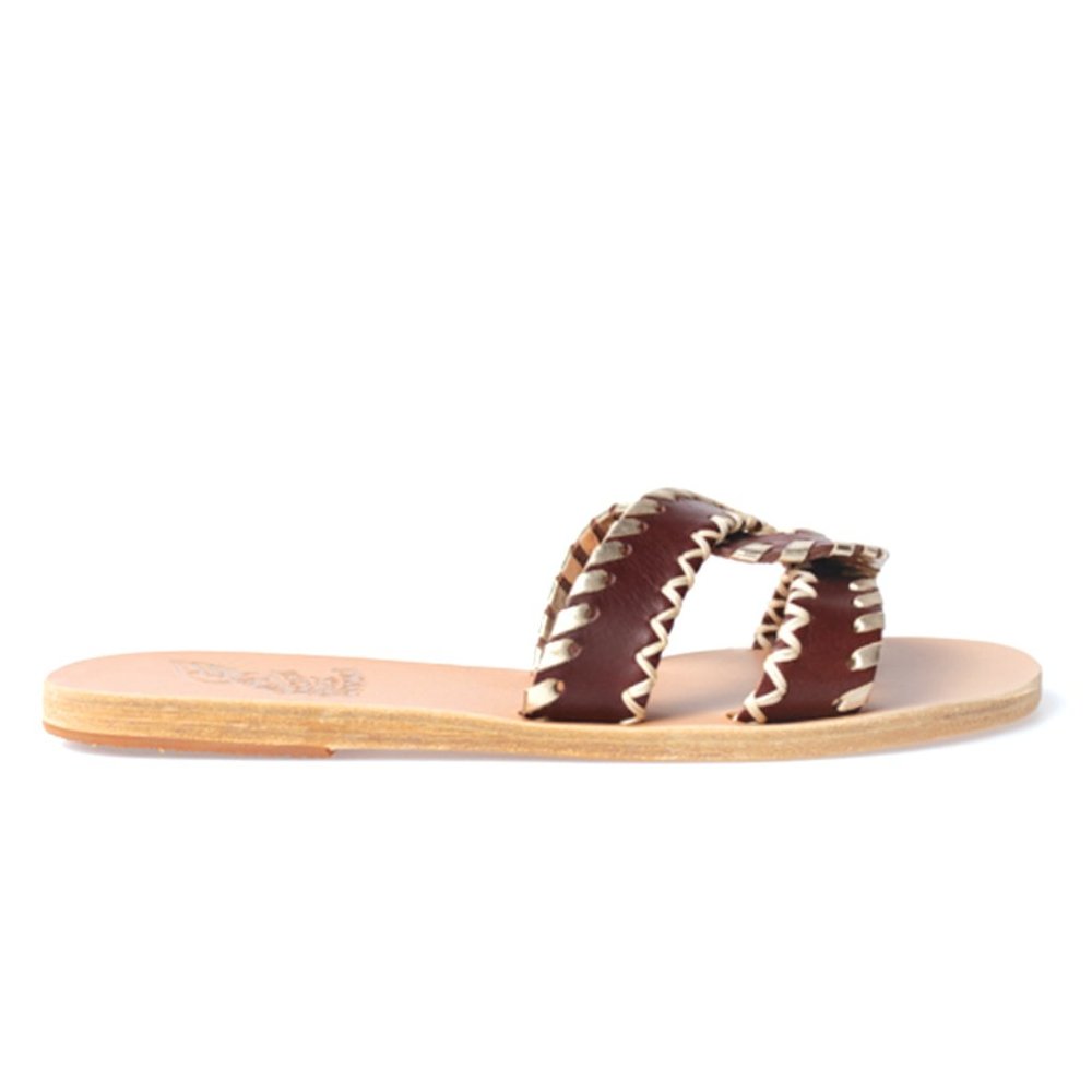 ANCIENT GREEK SANDALS Desmos Stitch Slides in Chestnut